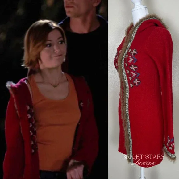 Rare Vintage Hooded Cardigan ASO Willow Rosenberg BtVS Red Embroidered Knit - Picture 4 of 13